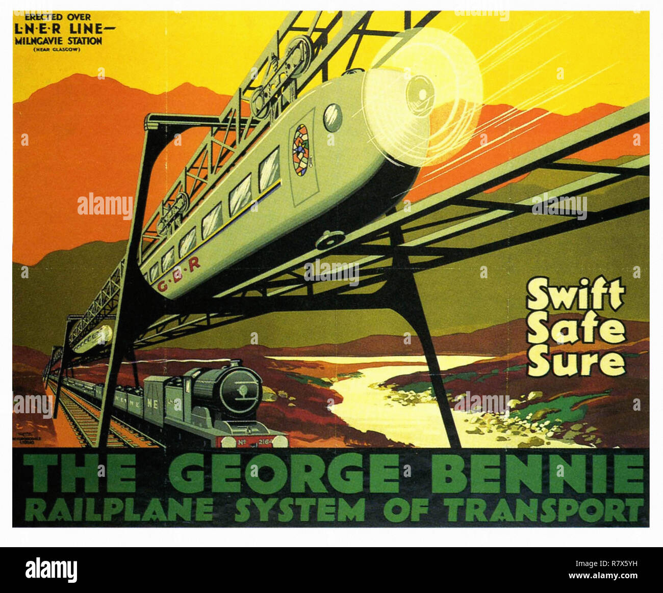 The George Bennie Railplane - Vintage Travel Poster Stock Photo