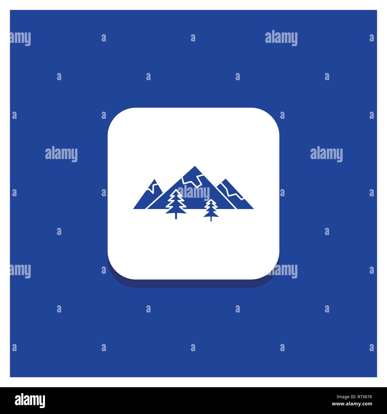 Blue Round Button for rocks, hill, landscape, nature, mountain Glyph icon Stock Vector