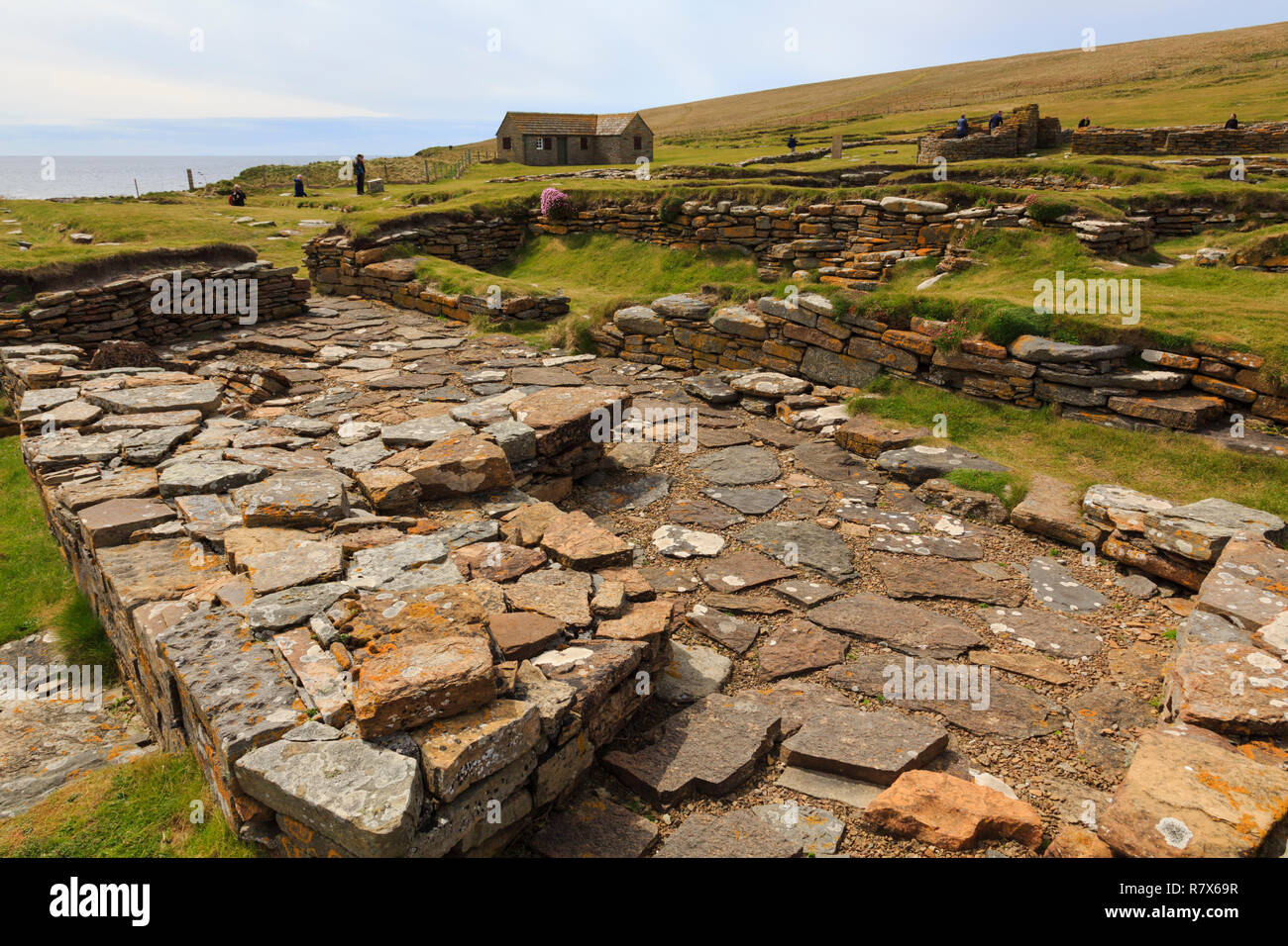 Remains of Norse sauna in a settlement excavated on the Brough of Birsay, Orkney Mainland, Scotland, UK, Great Britain Stock Photo