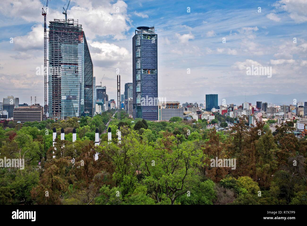 Mexico, Mexico City, Chapultepec Castle Terrace, View of Paseo de la Reforma Avenue Stock Photo