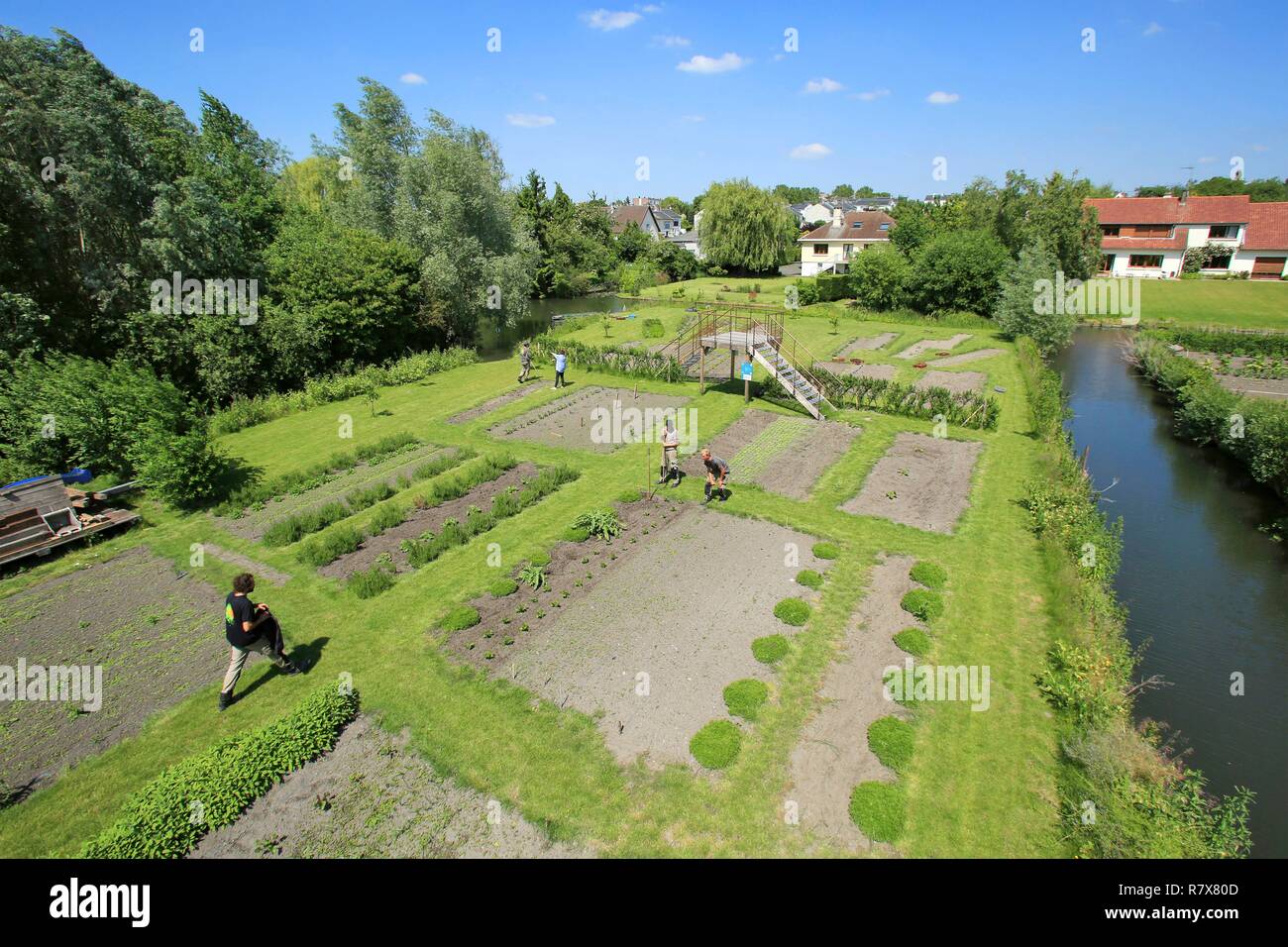 France, Somme, Amiens, the Hortillonnages, former marshes filled, become floating gardens surrounded by canals Stock Photo