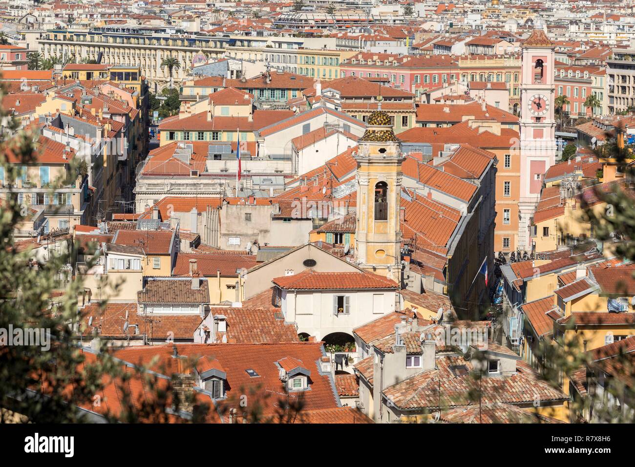 France, Alpes Maritimes, Nice, Old Nice district, steeple of the the Church of St. Rita or