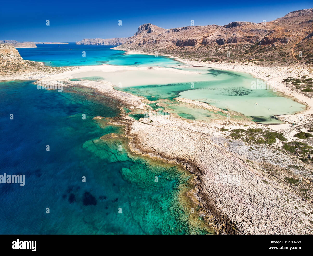 Balos lagoon on Crete island with azure clear water, Greece, Europe. Crete is the largest and most populous of the Greek islands. Stock Photo