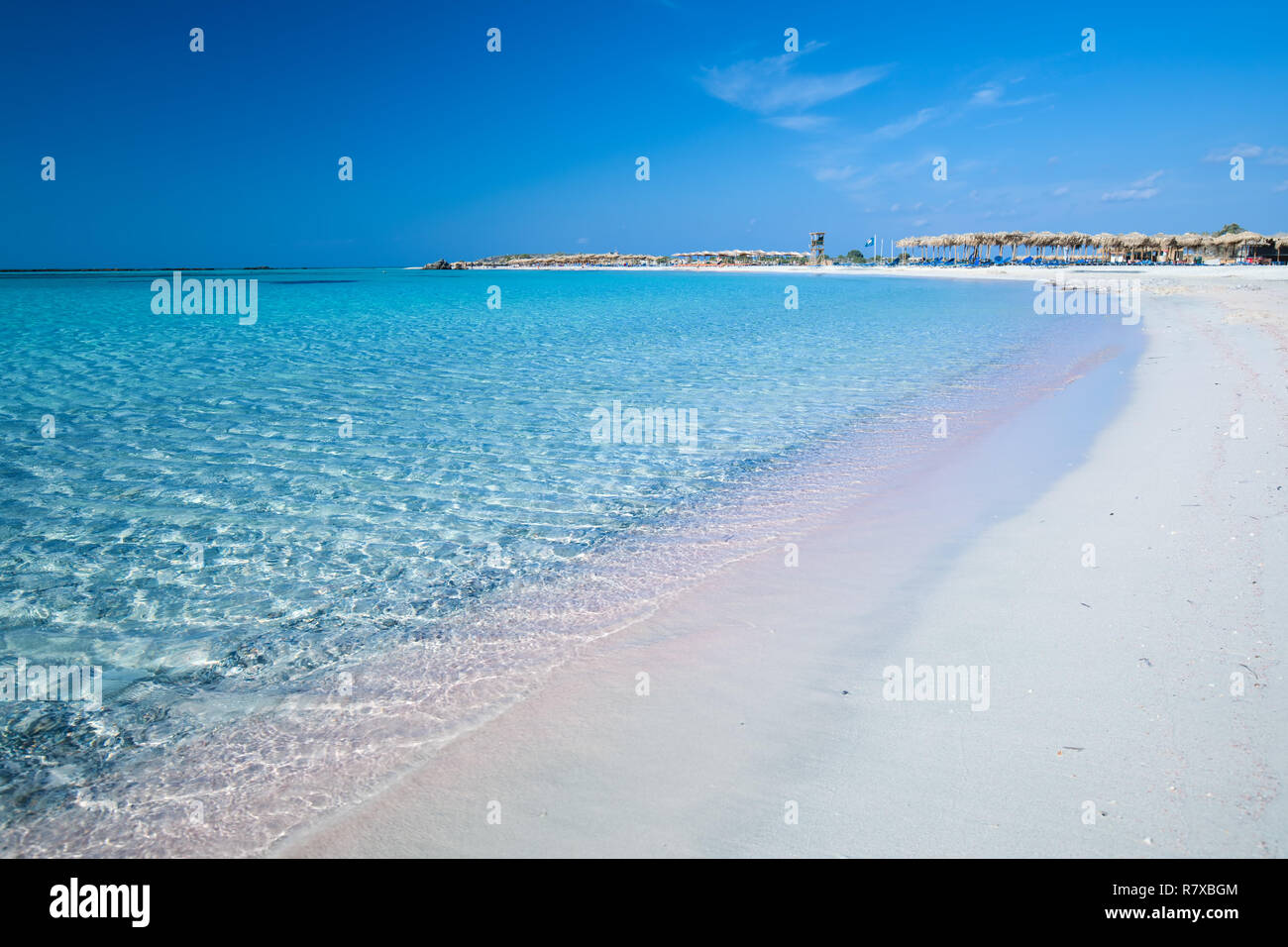 Elafonissi beach on Crete island with azure clear water, Greece, Europe. Crete is the largest and most populous of the Greek islands. Stock Photo