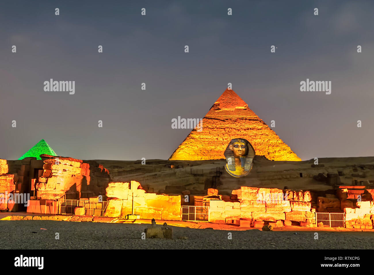 Giza pyramids and Sphinx light and sound show at night Stock Photo - Alamy