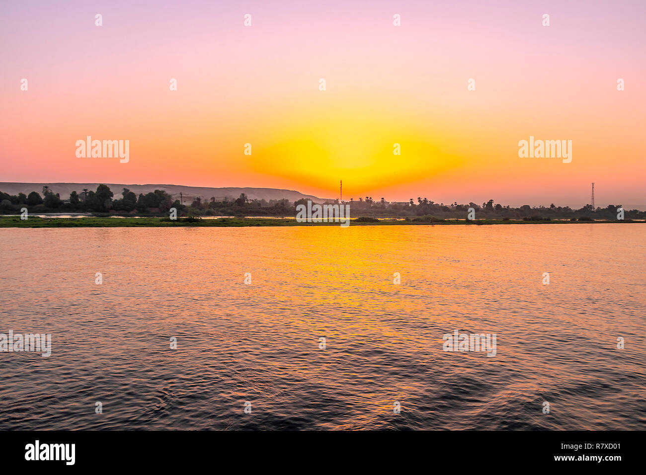 Sunset over the Nile river in Egypt Stock Photo - Alamy