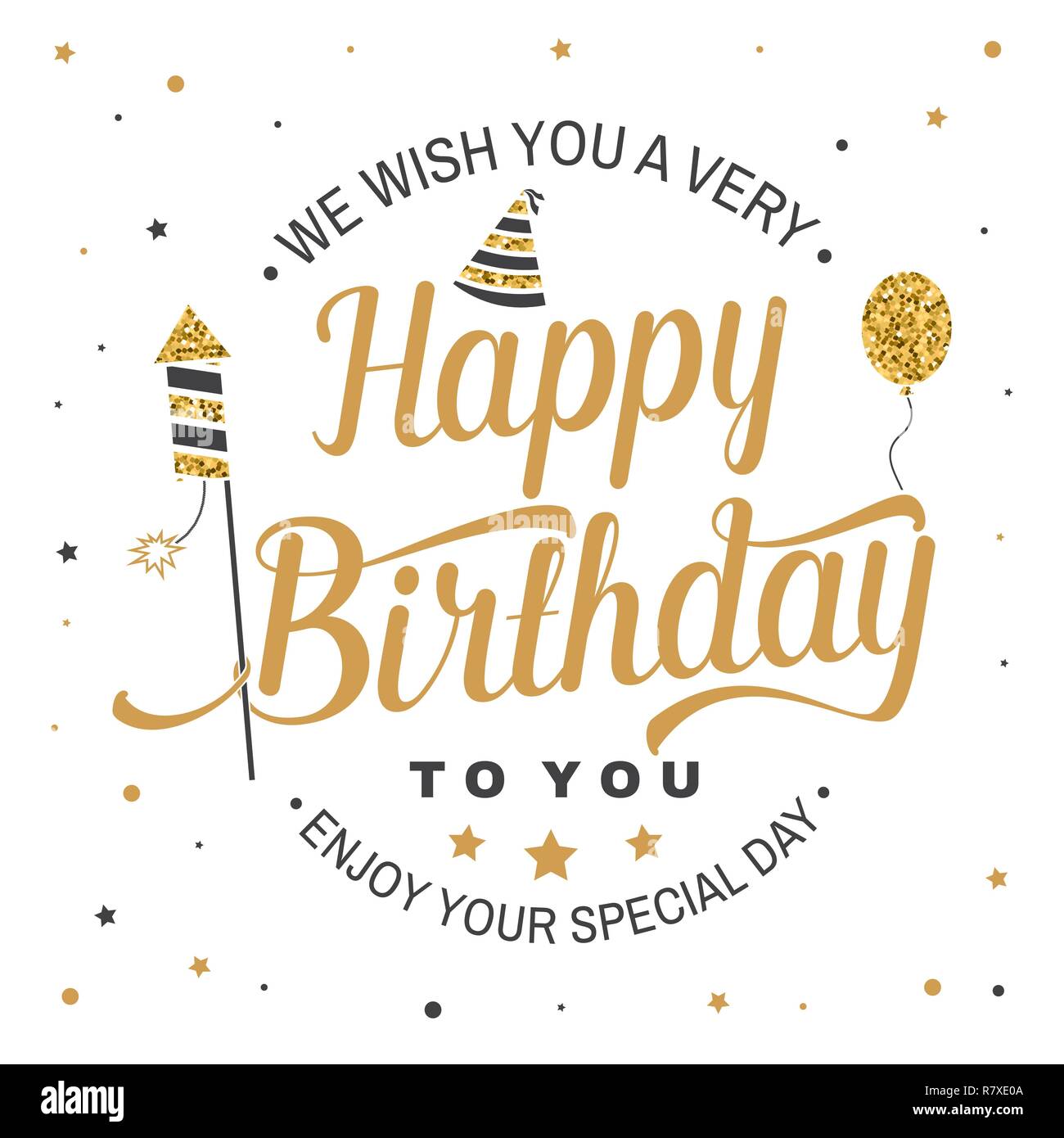 We wish you a very Happy Birthday. Stamp, badge, sticker, card with air ...
