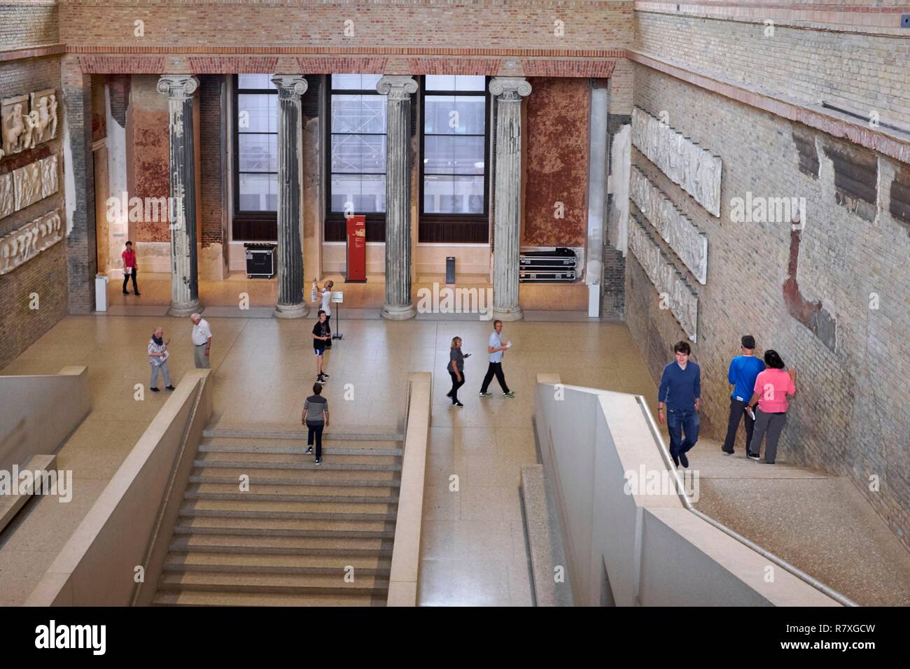 Germany, Berlin, Museum Island, listed as World Heritage by UNESCO, Neues Museum, museum designed by Friedrich August Stuler and inaugurated in 1855 but reopened in 2009 after the renovation directed by British architect David Chipperfield, Hall Staircase Stock Photo