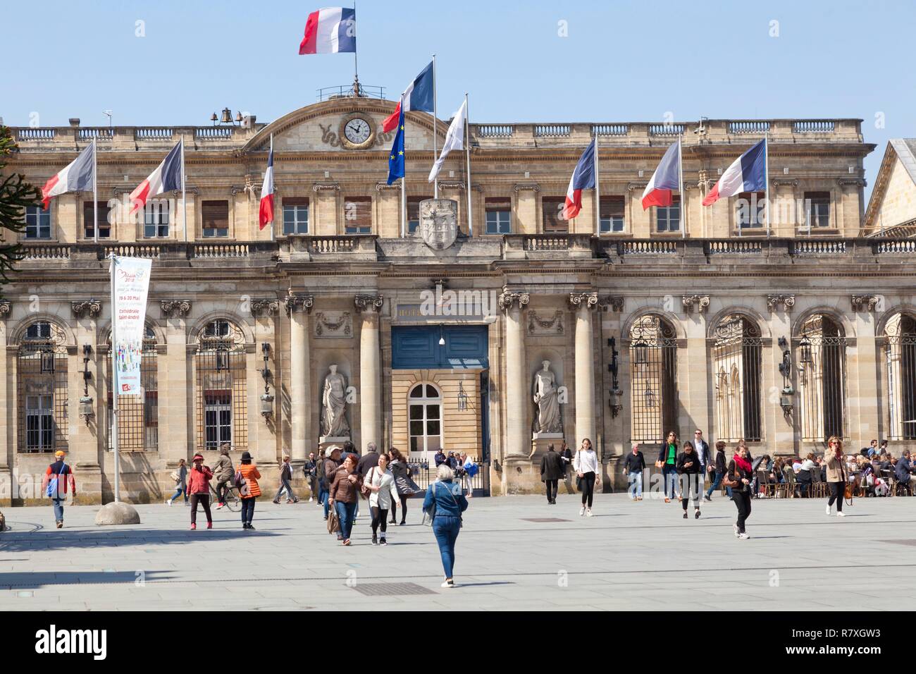 France, Gironde, Bordeaux, area listed as World Heritage by UNESCO, Pey-Berland district, Hotel de Ville and Palais Rohan Stock Photo