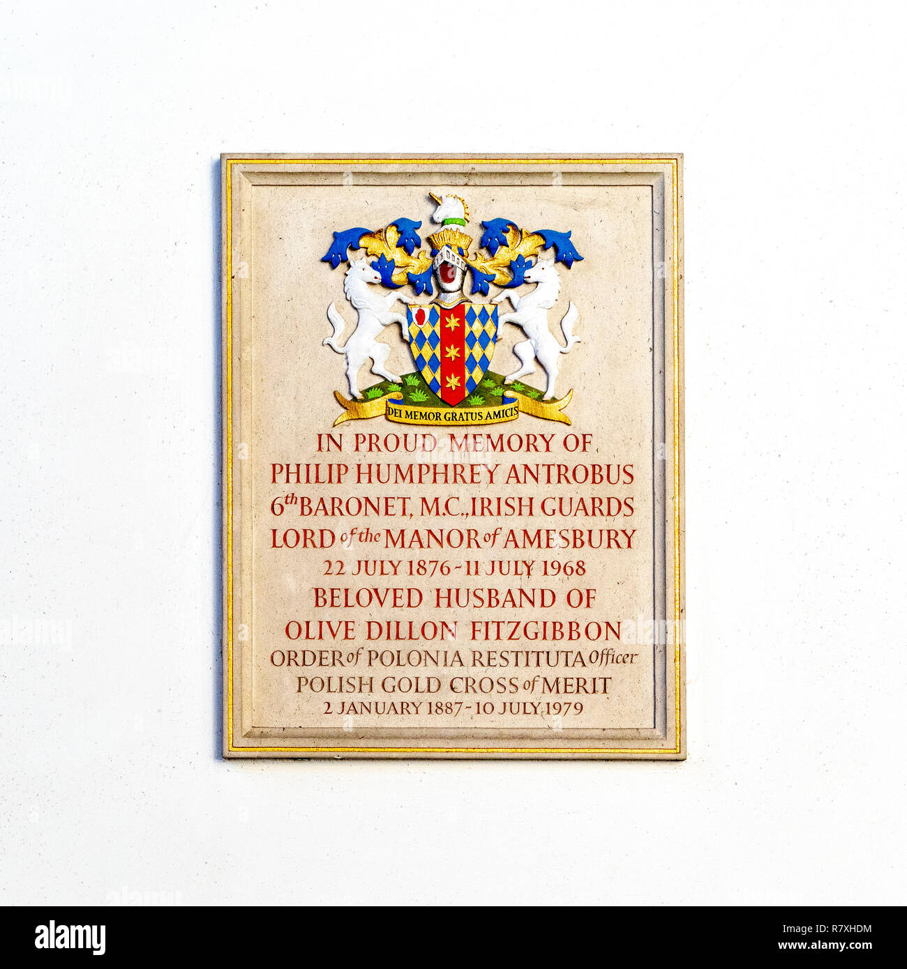 Memorial plaque to Philip Humphrey Antrobus in Amesbury abbey church Stock Photo