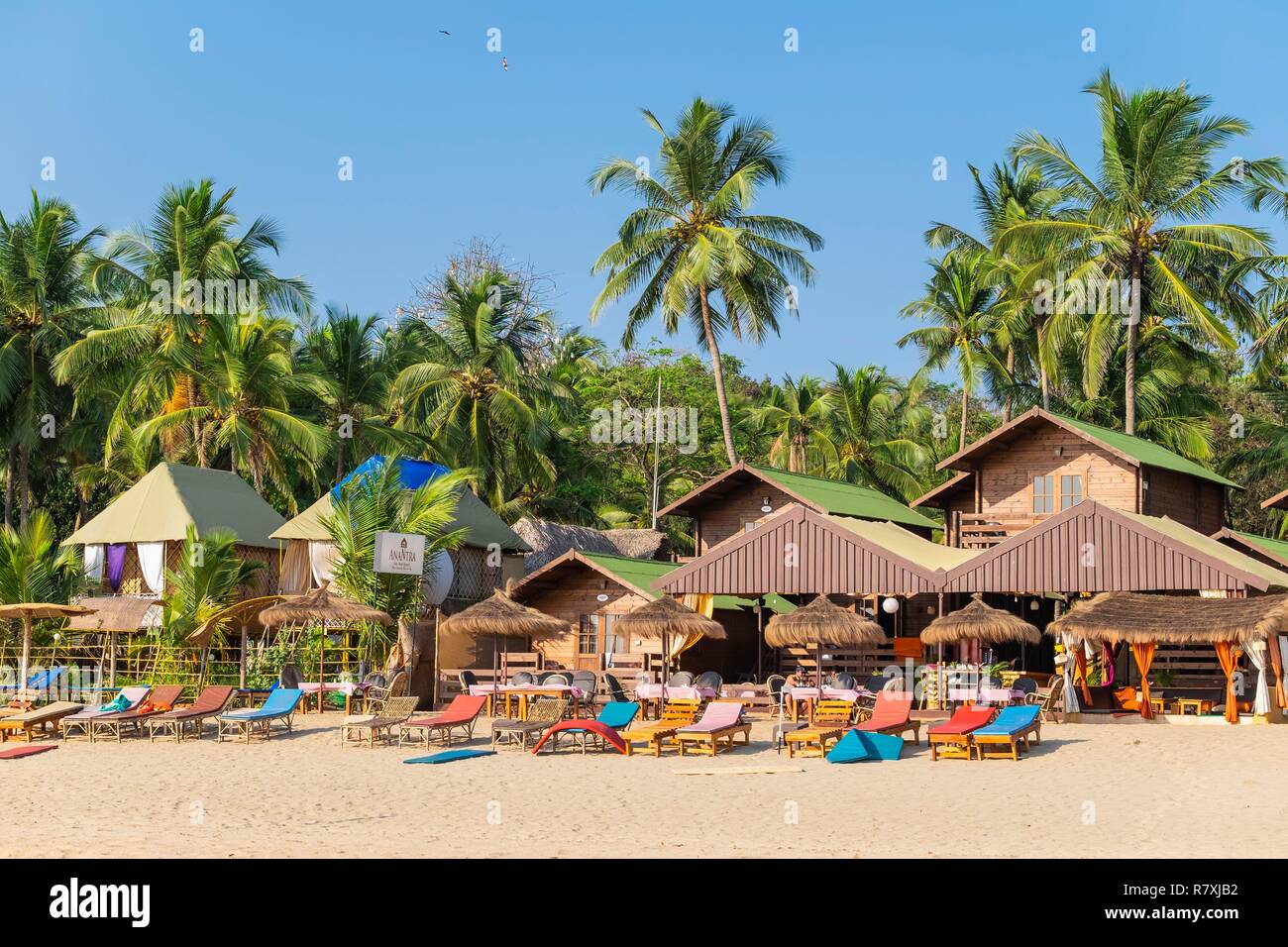 India goa agonda beach bungalows along the beach