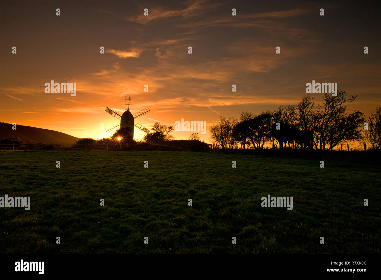 Sunset at Ashcombe Mill, Kingston, East Sussex, England. Stock Photo