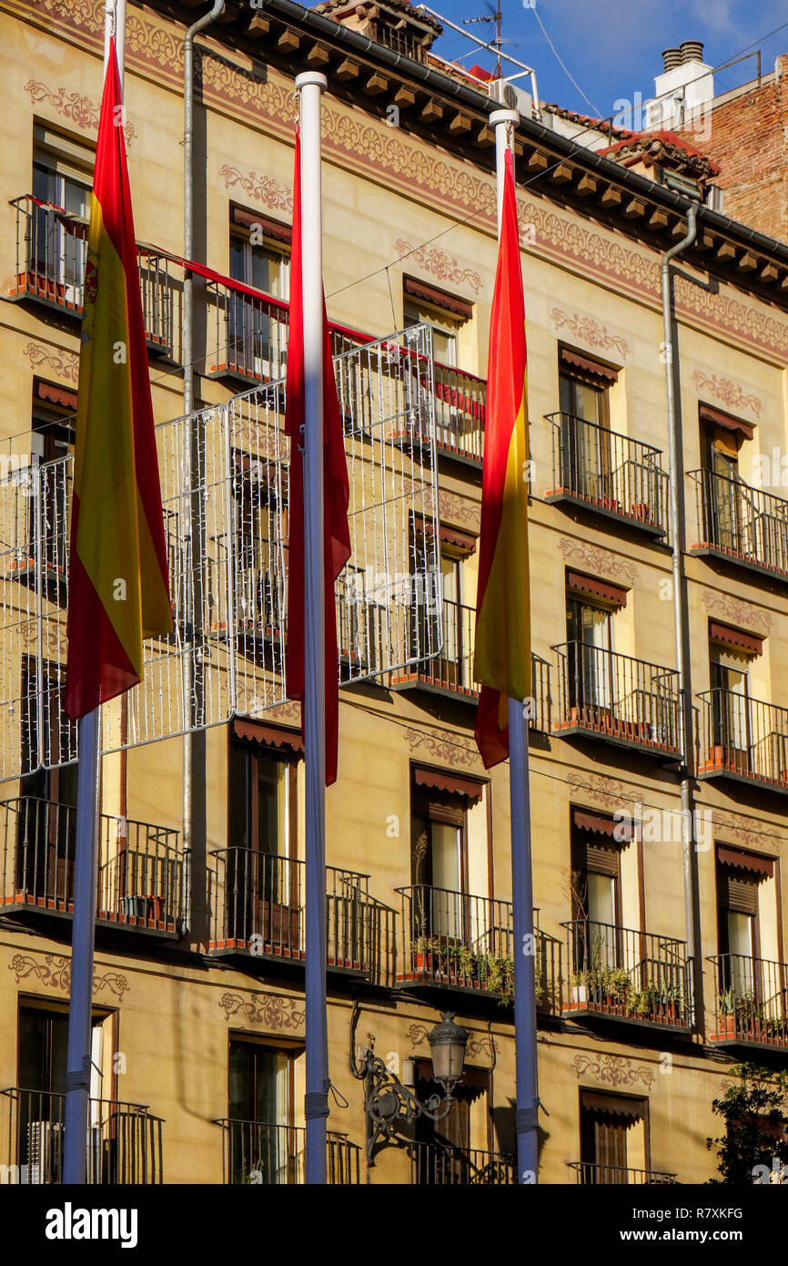 Classical building facade, Calle Mayor, Madrid, Spain Stock Photo