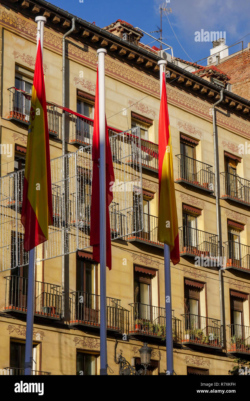 Classical building facade, Calle Mayor, Madrid, Spain Stock Photo