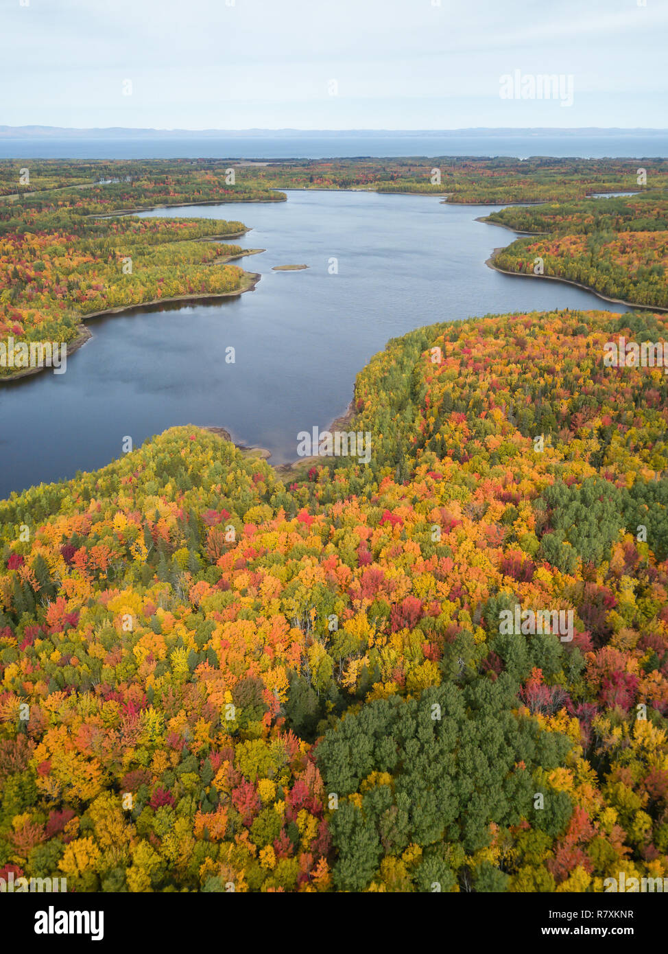 Aerial view of a beautiful Canadian Landscape during fall color season