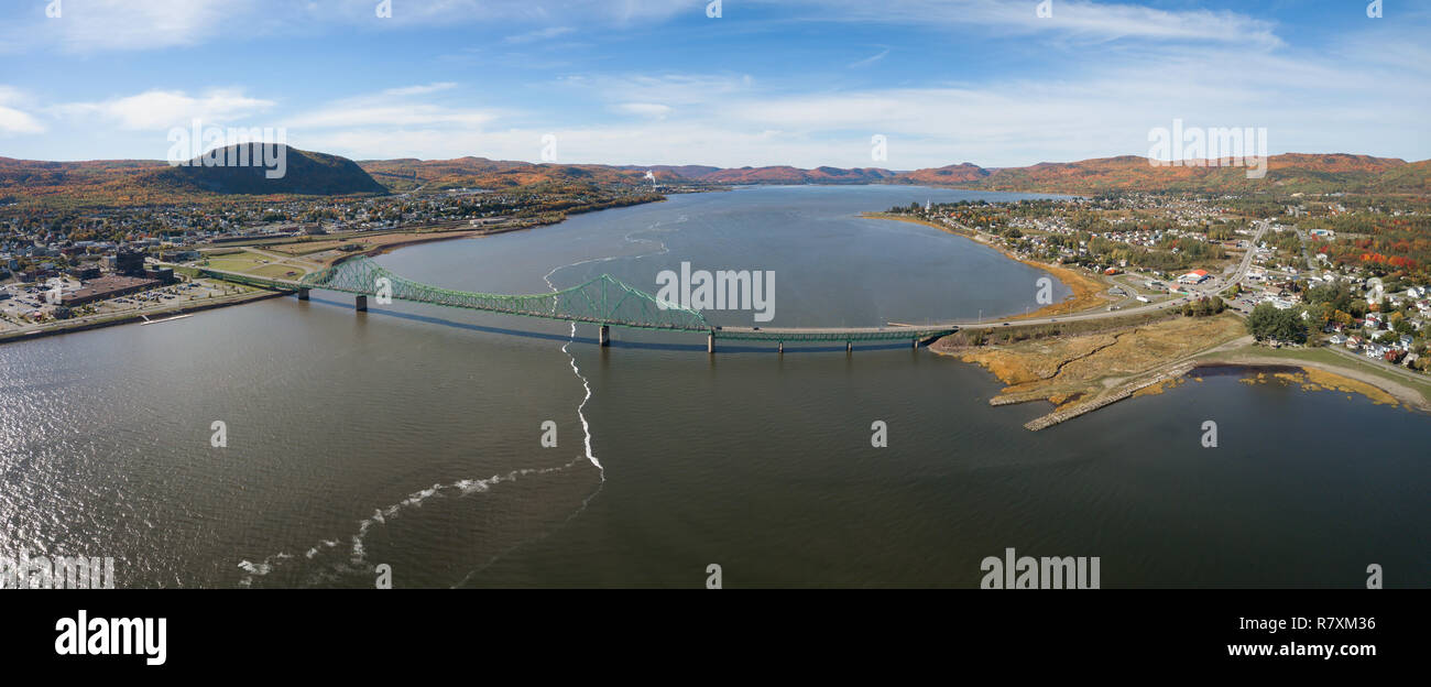 Aerial panoramic view of J.C. Van Horne Bridge that runs from Pointeà