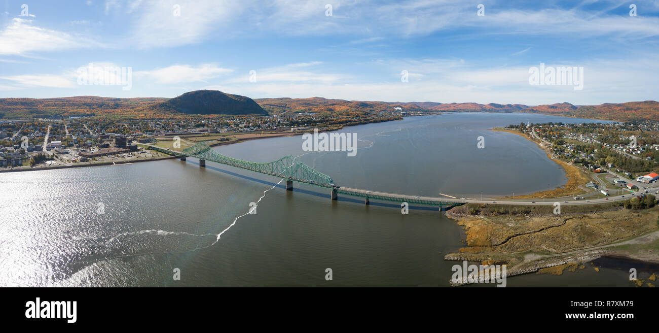 Aerial panoramic view of J.C. Van Horne Bridge that runs from Pointeà