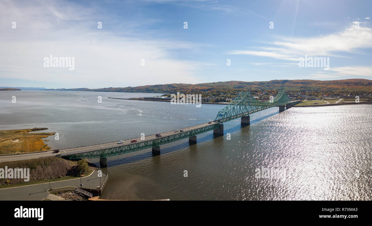 Aerial panoramic view of J.C. Van Horne Bridge that runs from Pointeà