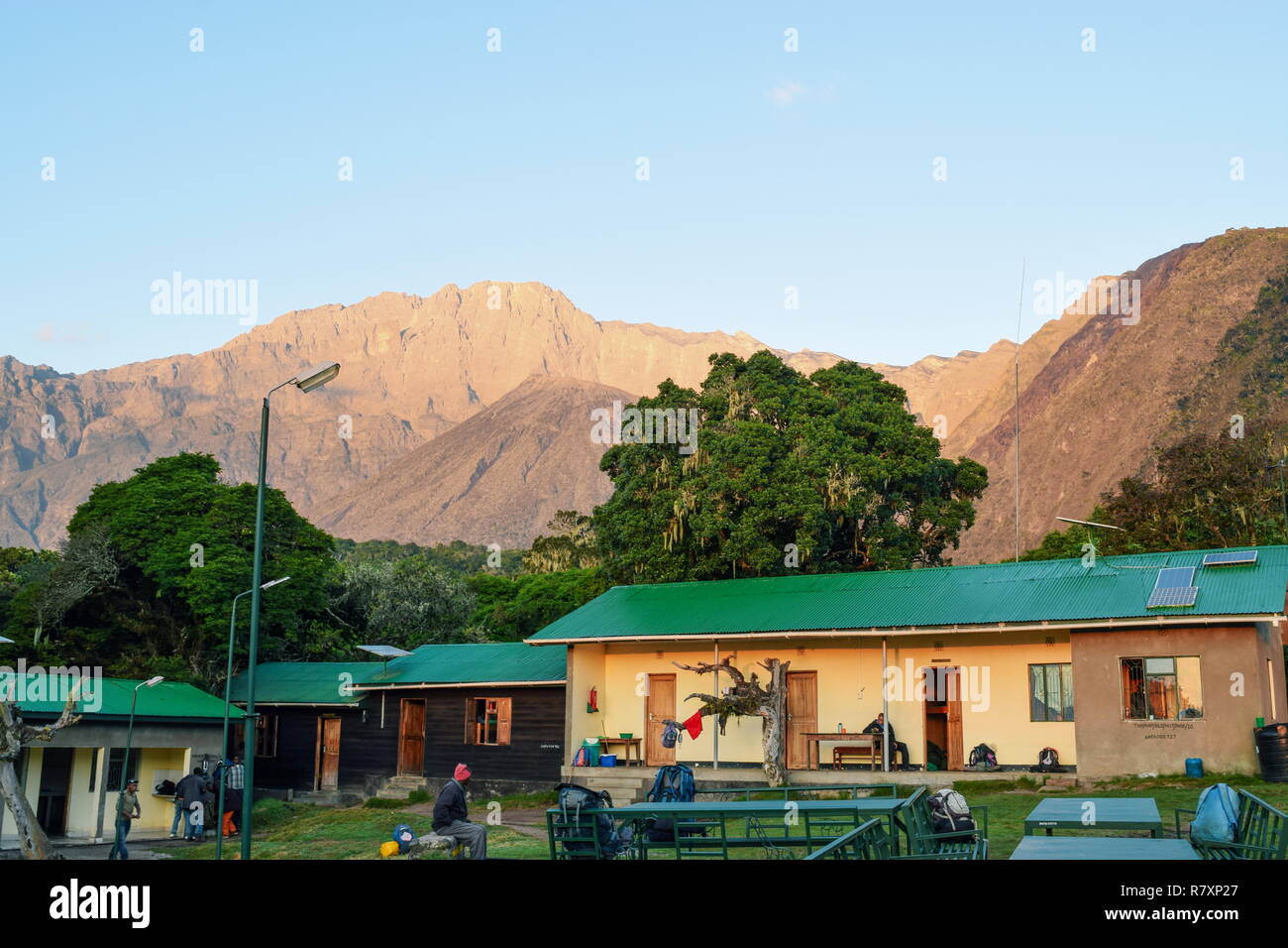 Miriakamba Hut Against Mount Meru In Arusha National Park Tanzania Stock Photo Alamy