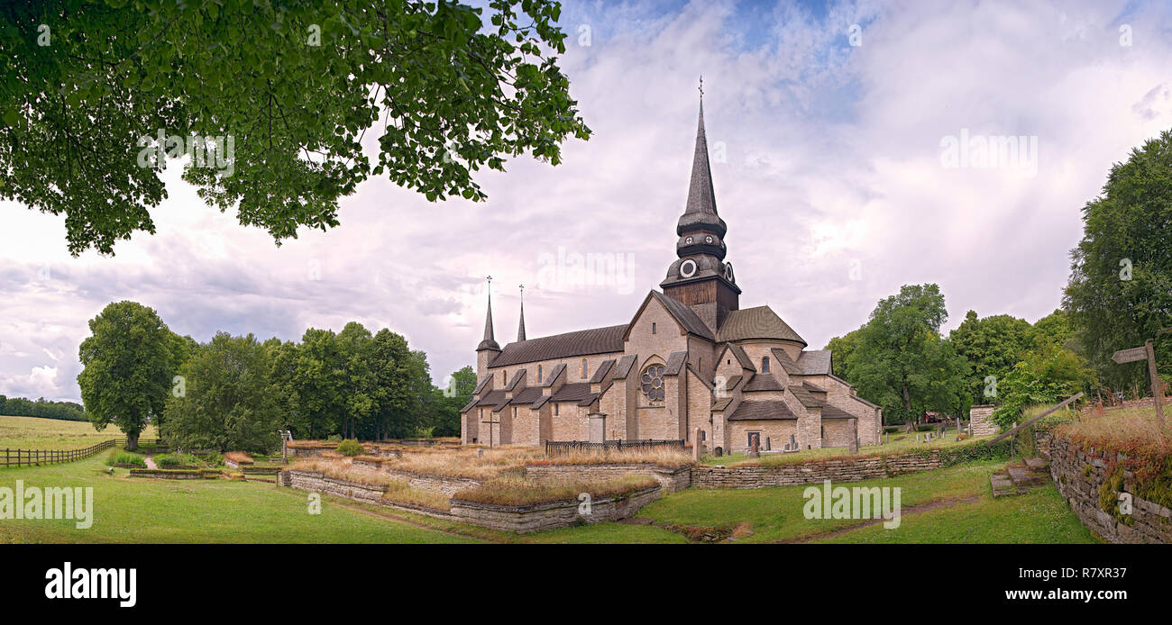 Panoramic view of Varnhem Abbey. West Gothland province. Sweden Stock Photo
