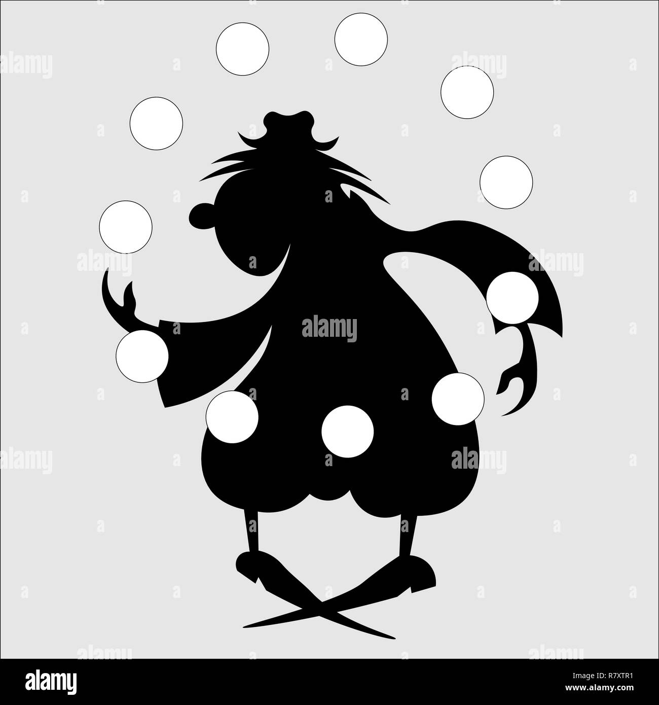 cartoon juggling clown silhouette with white balls Stock Vector