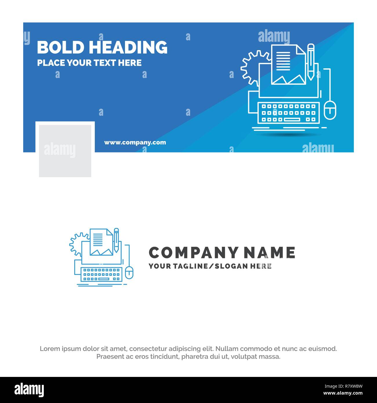 Blue Business Logo Template For Type Writer Paper Computer