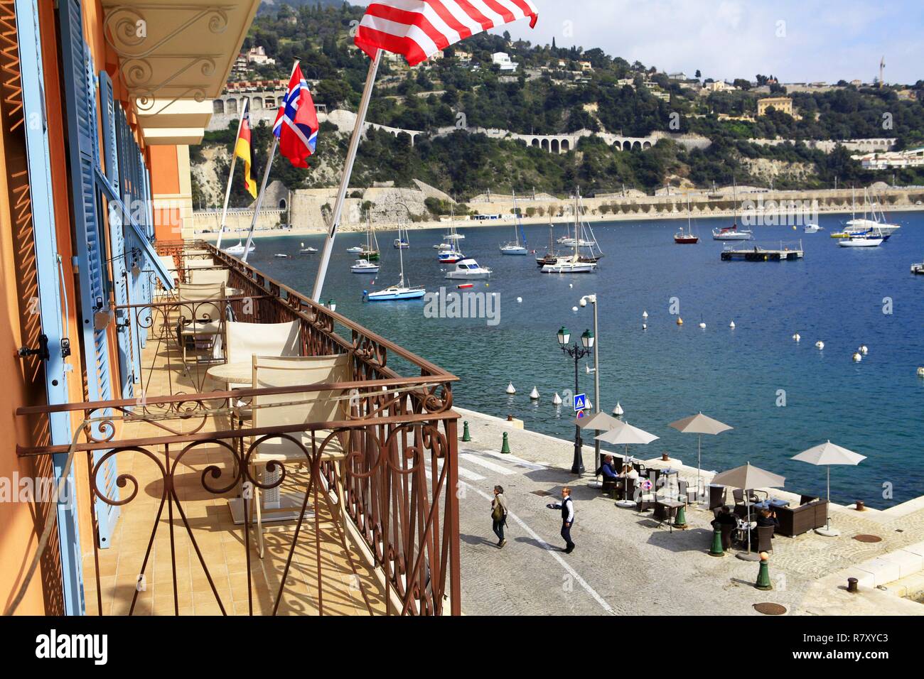 France, Alpes Maritimes, Villefranche sur Mer, the welcome hotel, home port of Cocteau, he wrote Oedipus Rex for Stravinsky, the Orphée piece and the poems of Opera Stock Photo