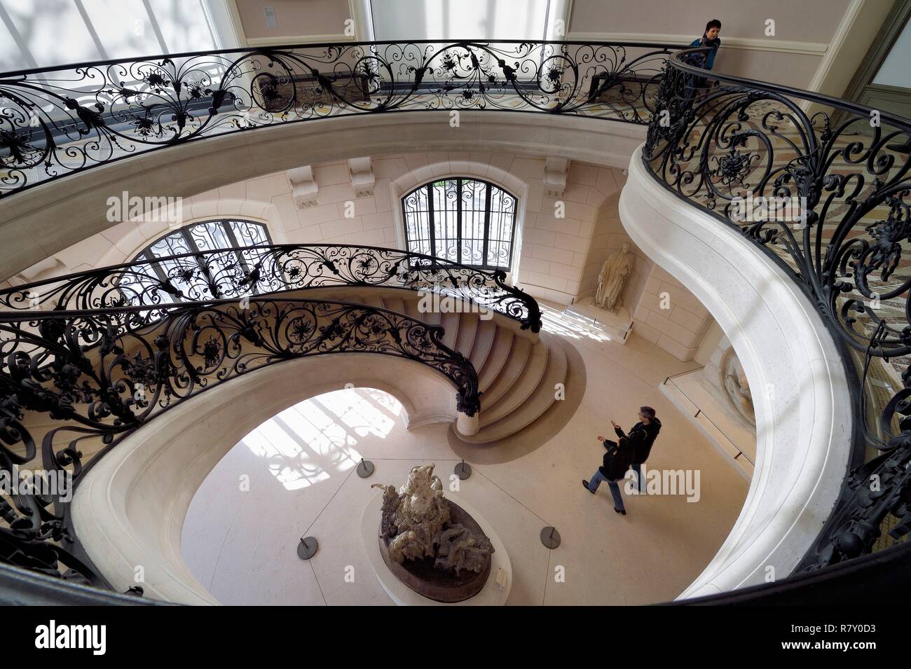 France, Paris, the Petit Palais, built on the occasion of the Universal Exhibition of 1900 by architect Charles Girault, houses the Fine Arts Museum of the Paris, one of the two stairs Stock Photo