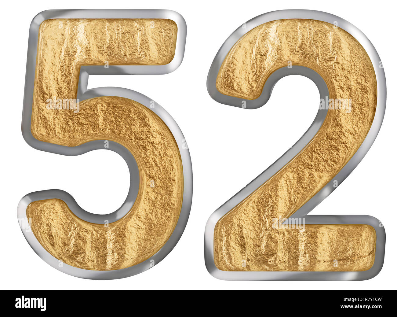 Numeral 52 fifty two isolated on white background 3d render Stock
