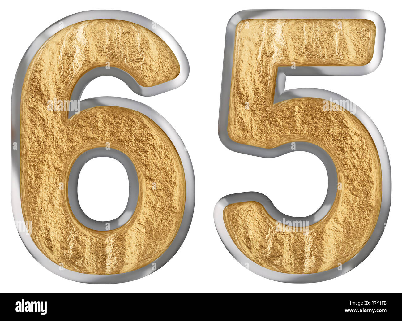 Numeral 65 sixty five isolated on white background 3d render Stock