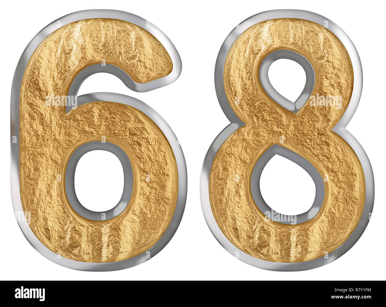 Numeral 68 sixty eight isolated on white background 3d render Stock