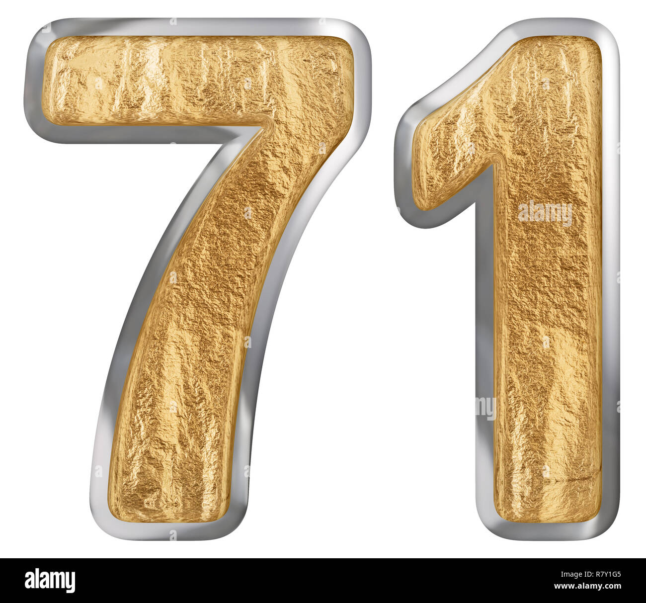 Numeral 71, seventy one, isolated on white background, 3d render 