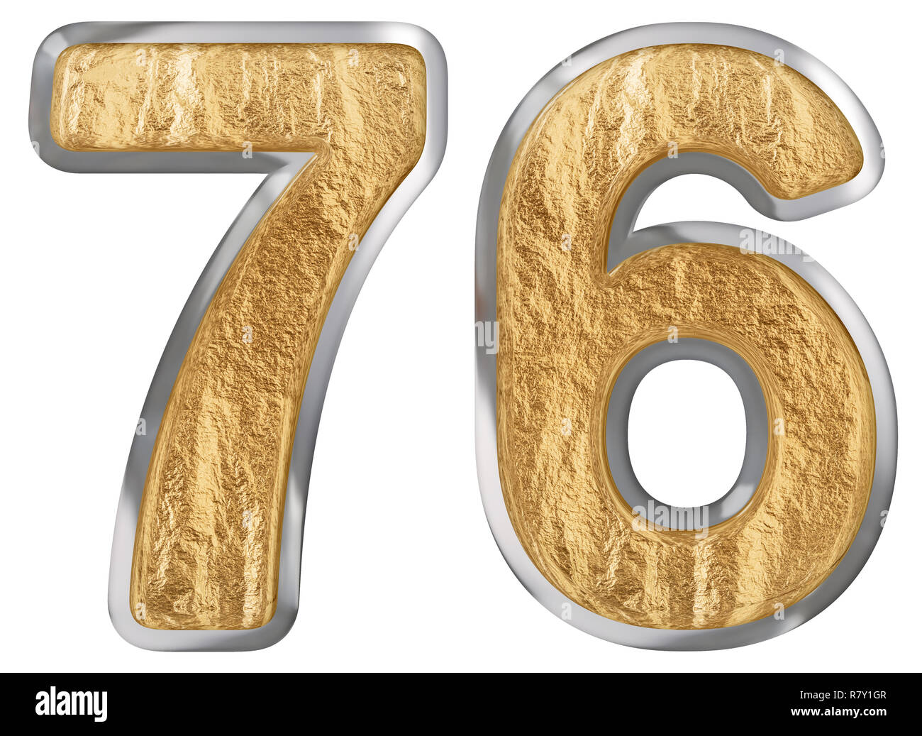 Numeral 76, seventy six, isolated on white background, 3d