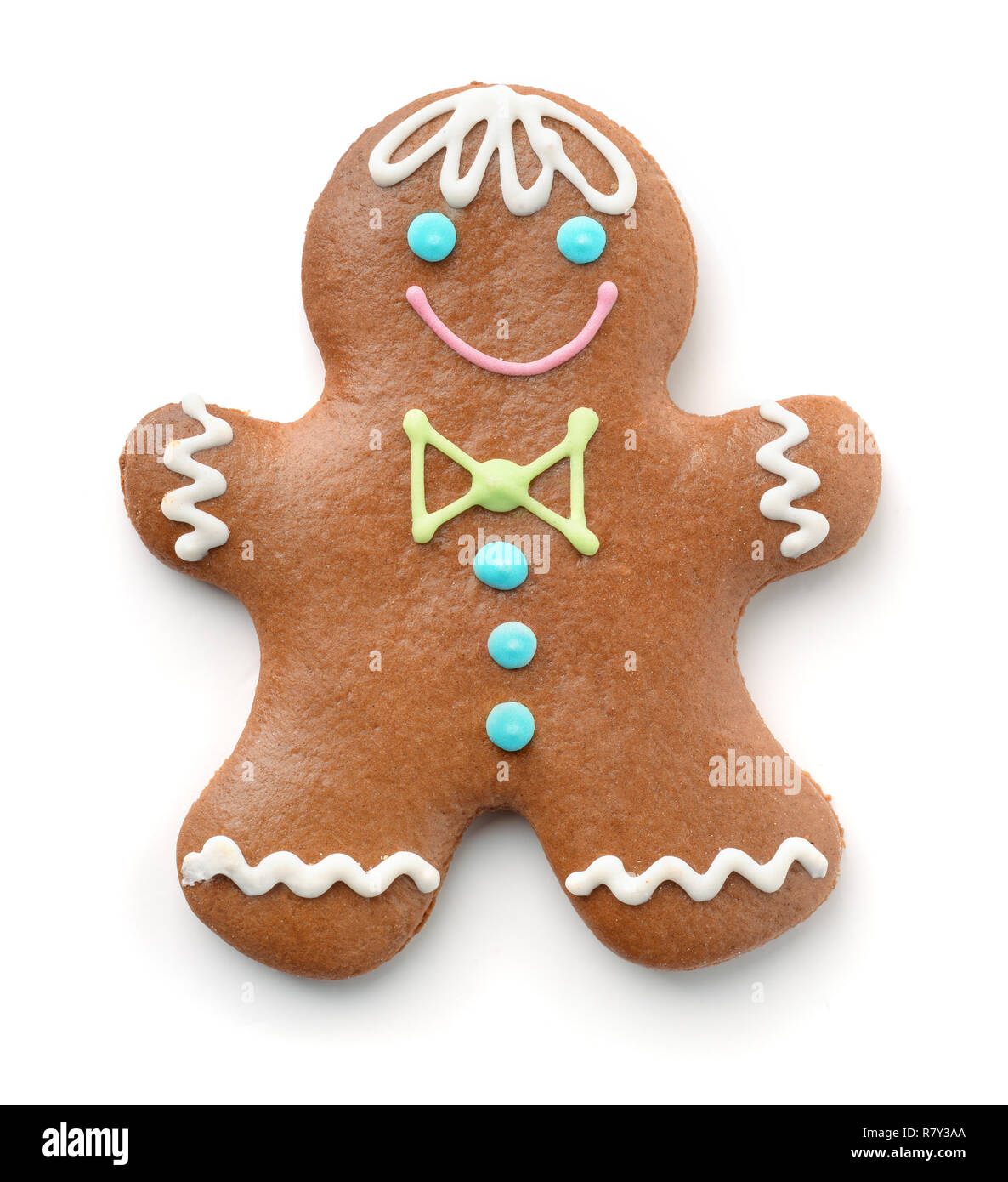 Top view of gingerbread man isolated on white Stock Photo