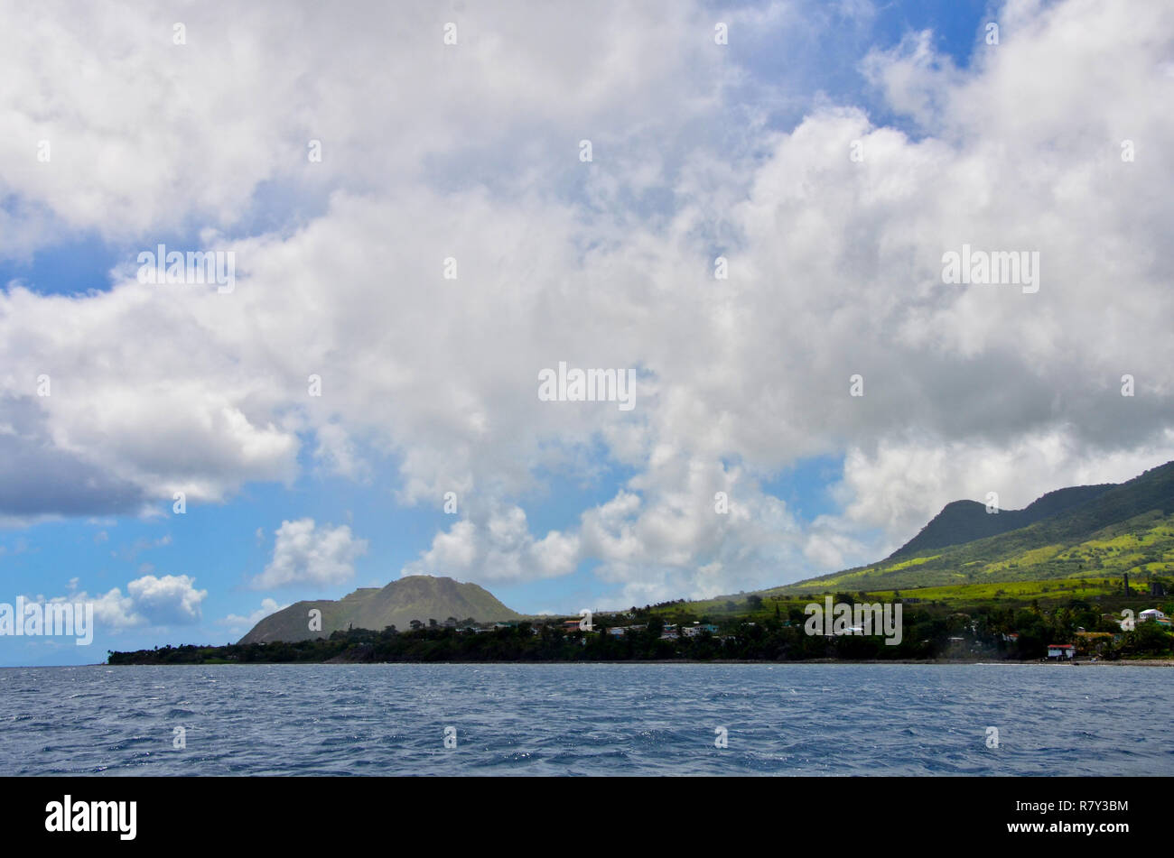 The view of Brimstone Hill Fortress National Park in St. Kitts from the ocean Stock Photo