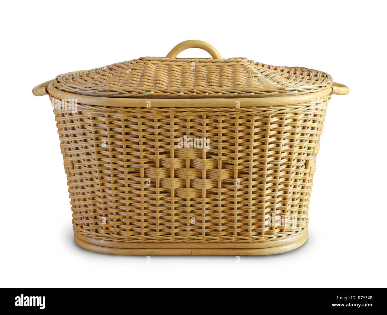 Rattan wicker laundry basket isolated on white Stock Photo