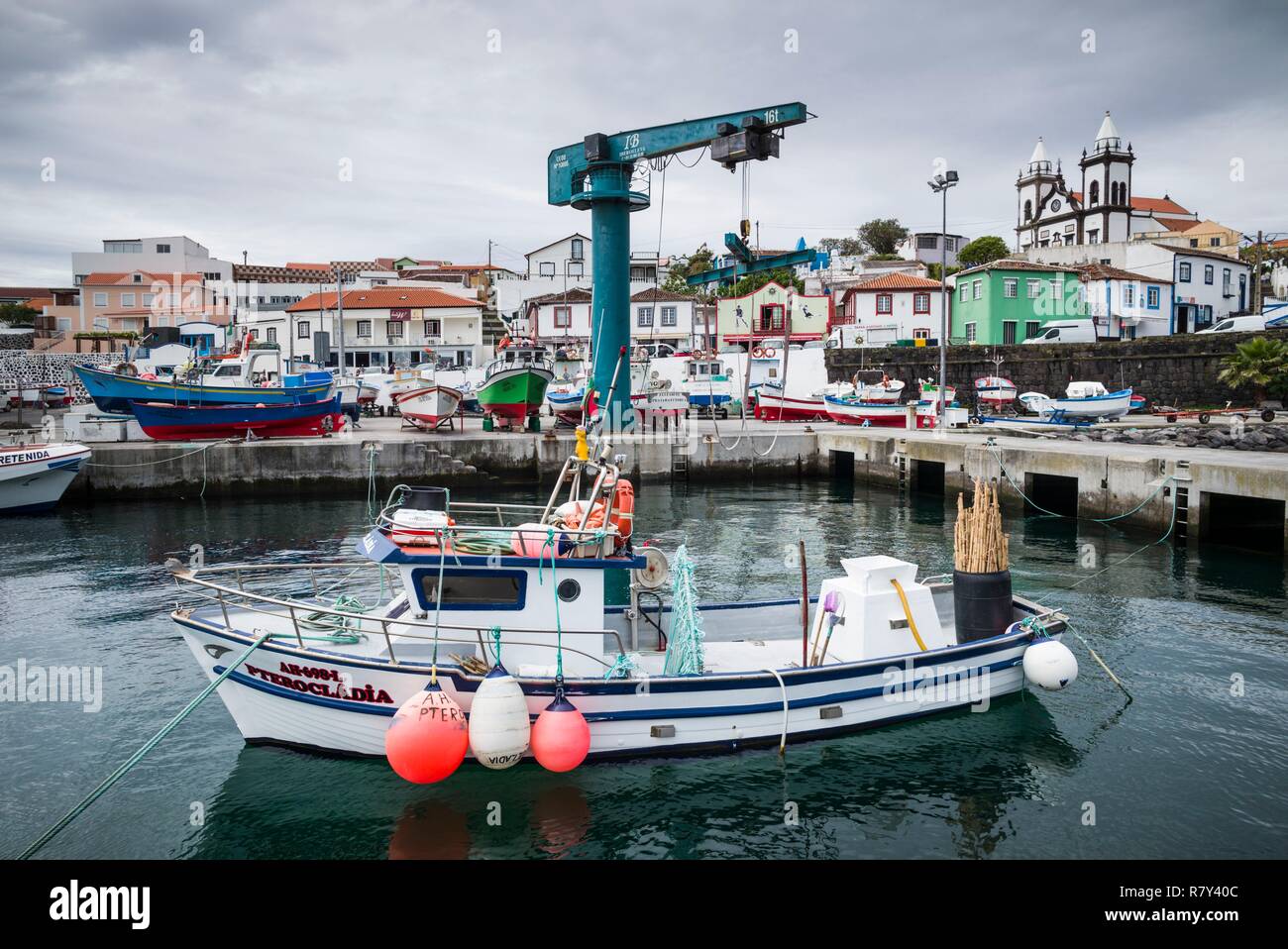 Portugal, Azores, Terceira Island, Sao Mateus da Calheta, fishing boats Stock Photo