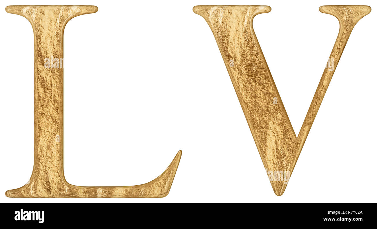 Roman numeral LV, quinque et quinquaginta, 55, fifty five, isolated on white background, 3d