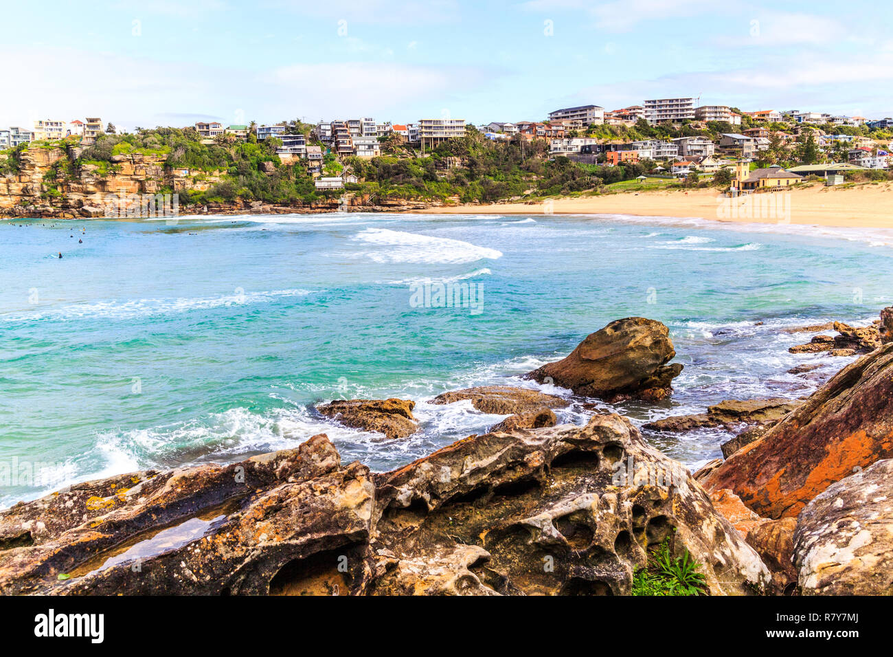 Rocky foreground at Freshwater Bay, New South Wales, NSW, Australia Stock Photo