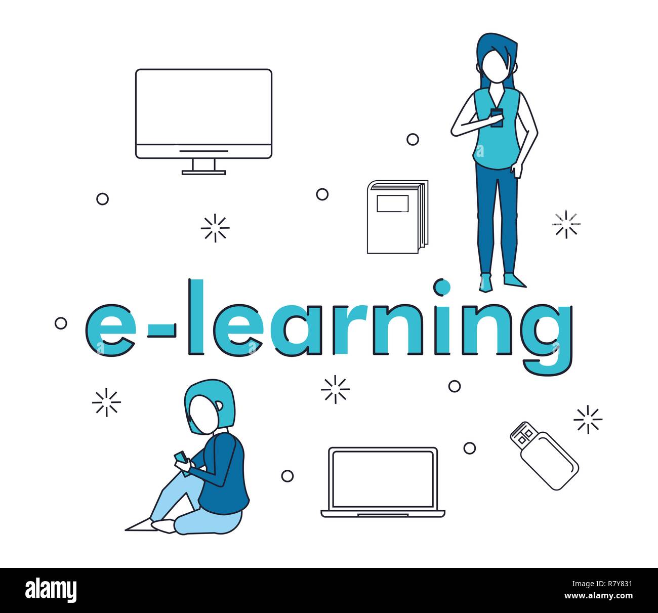 e learning couple elements Stock Vector