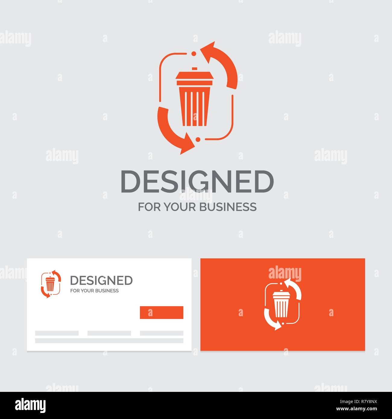 Business logo template for waste, disposal, garbage, management, recycle. Orange Visiting Cards
