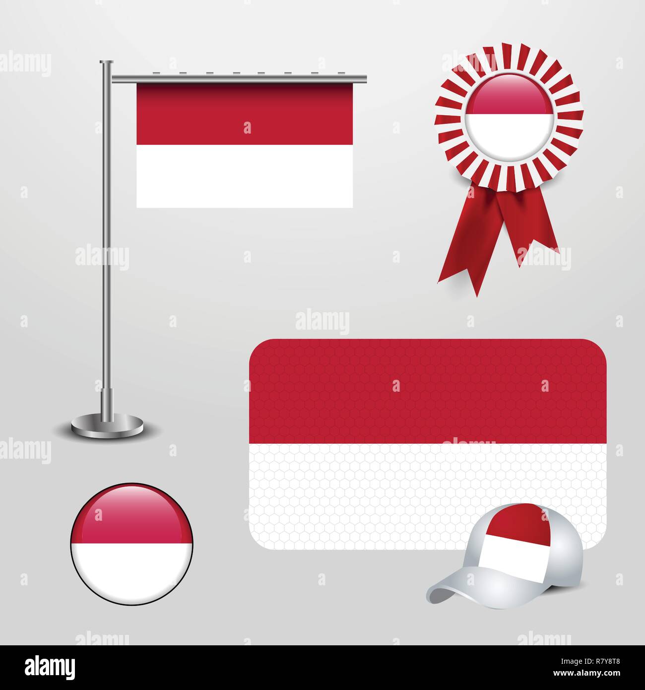Indonesia Country Flag Haning On Pole Ribbon Badge Banner Sports