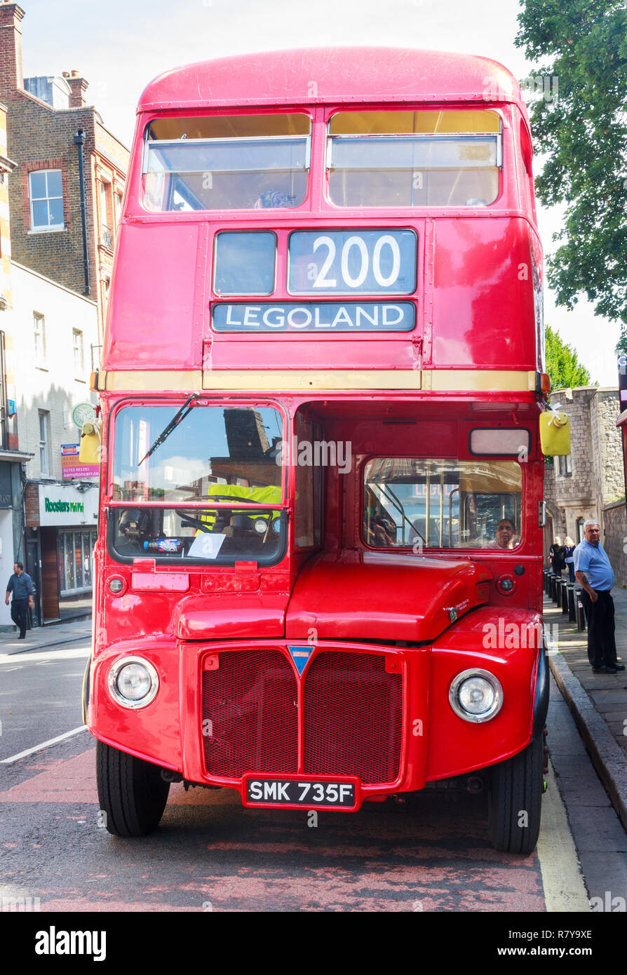 Windsor, England - 1th August 2015: Red double decker bus number 200. The bus is a service to Legoland from Windsor town centre. Stock Photo
