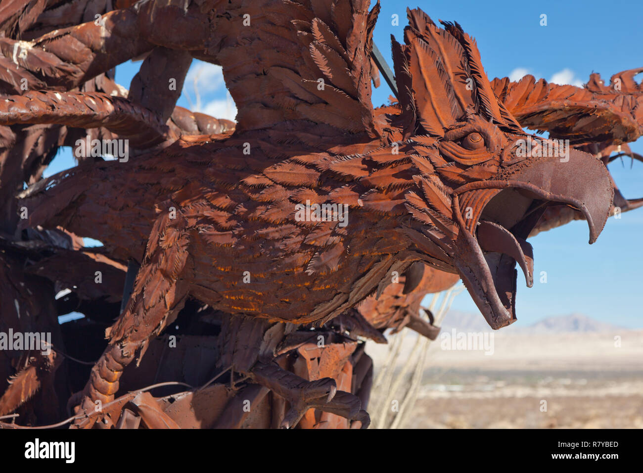 Metal Bird sculptures by Ricardo Breceda in Galleta Meadows in Borrego Springs, CA Stock Photo