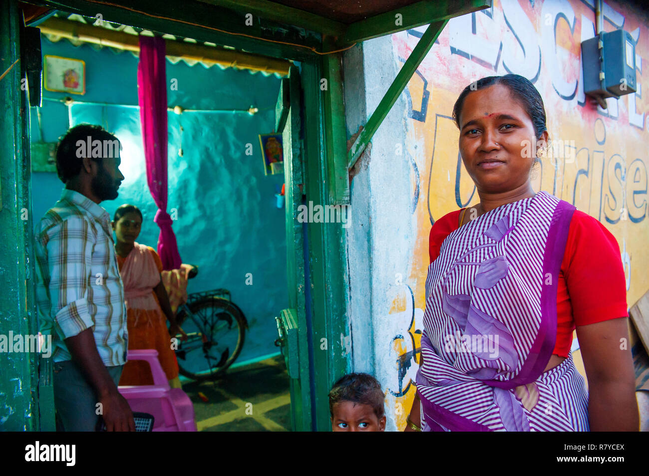 Family at their house by the Tungabhadra Canal, Hospet, Karnataka