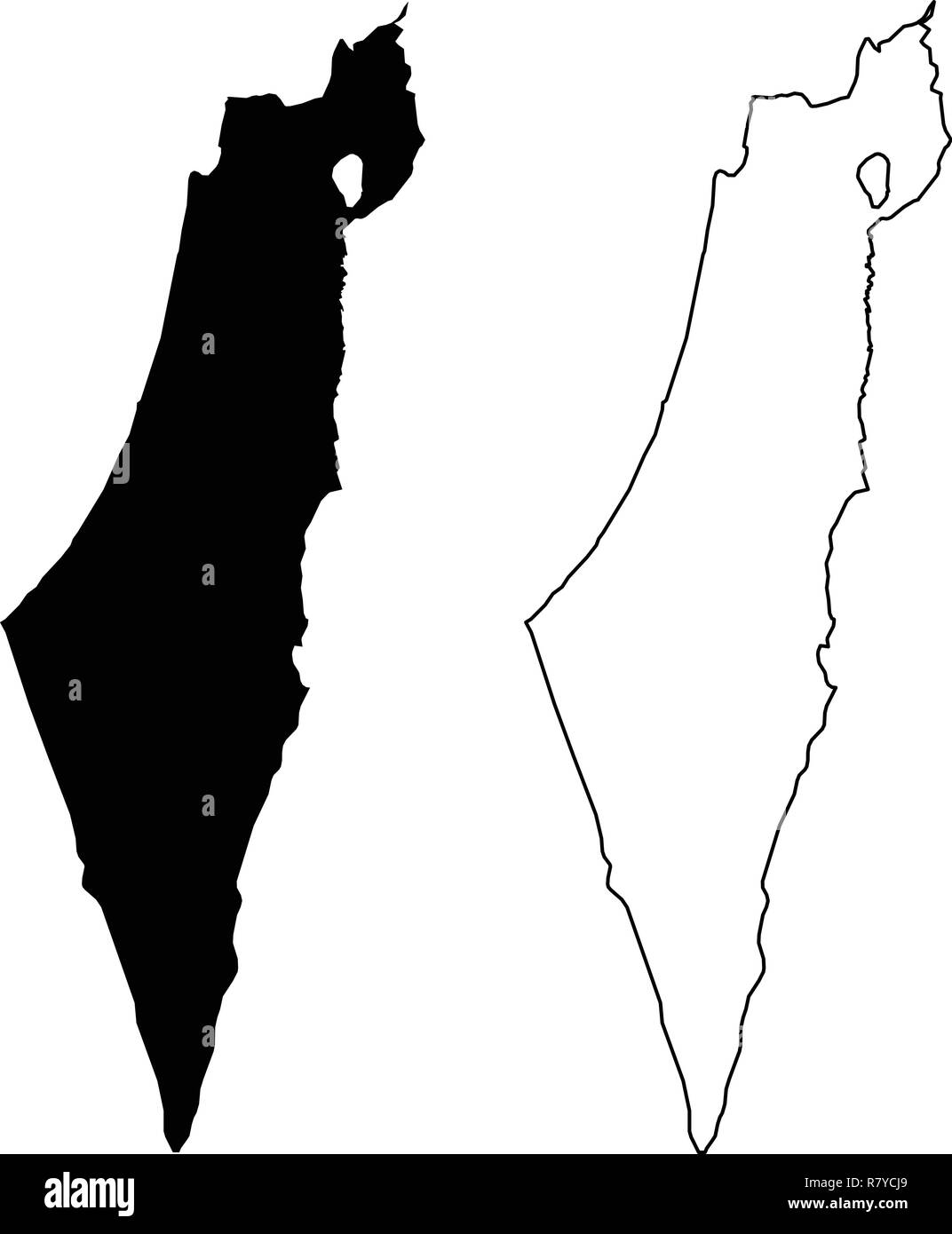 Simple (only sharp corners) map of Israel (including Palestine - Gaza strip and West bank) vector drawing. Mercator projection. Filled and outline ver Stock Vector
