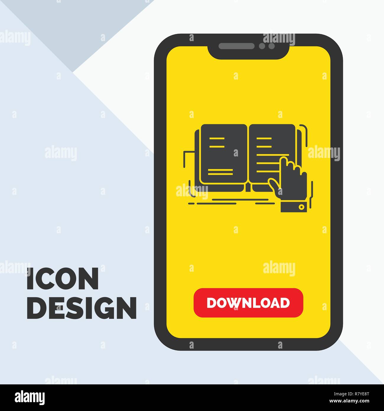 book, lesson, study, literature, reading Glyph Icon in Mobile for Download Page. Yellow Background Stock Vector