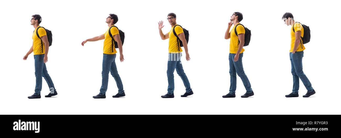 Student with backpack isolated on white Stock Photo - Alamy