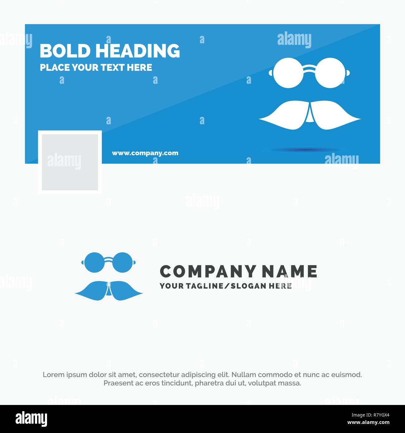 Blue Business Logo Template For Moustache Hipster Movember