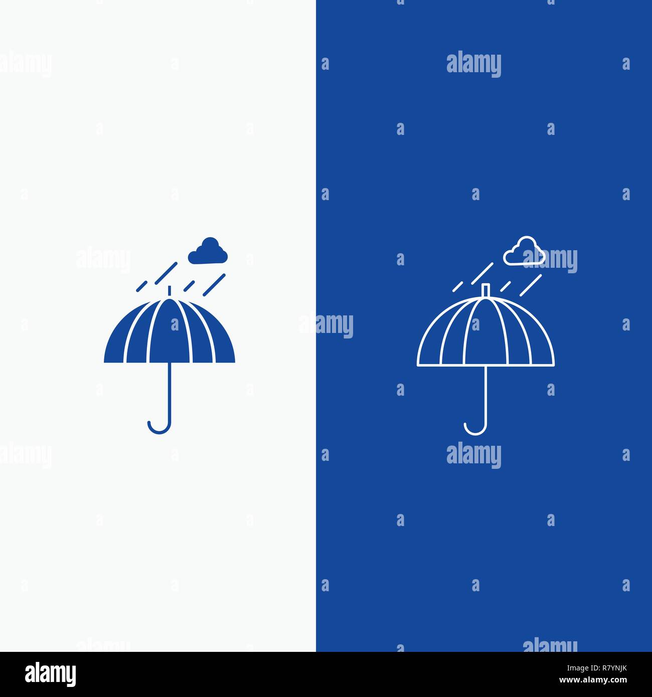 Umbrella, camping, rain, safety, weather Line and Glyph web Button in Blue color Vertical Banner for UI and UX, website or mobile application Stock Vector